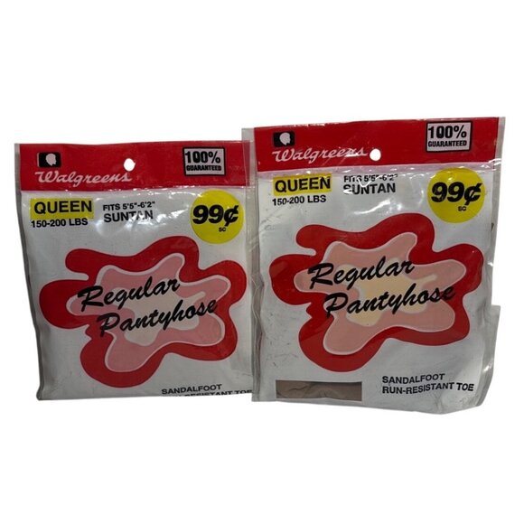 Walgreens Pantyhose Queen Size Suntan Sandalfoot Set of 2 - Picture 1 of 4